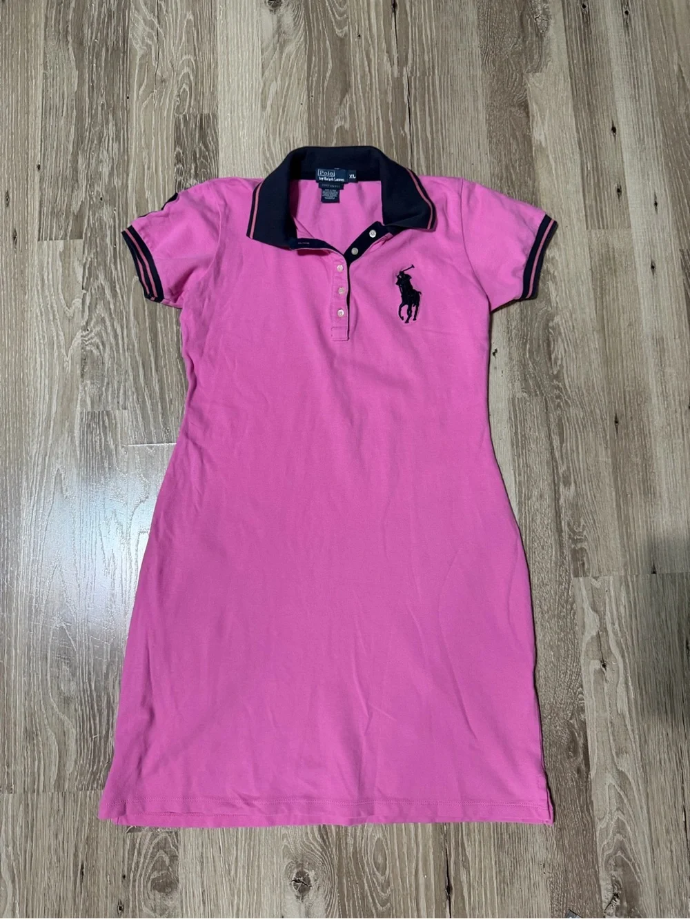 Polo Ralph Lauren Pink Big Pony Polo Dress Navy Trim XL